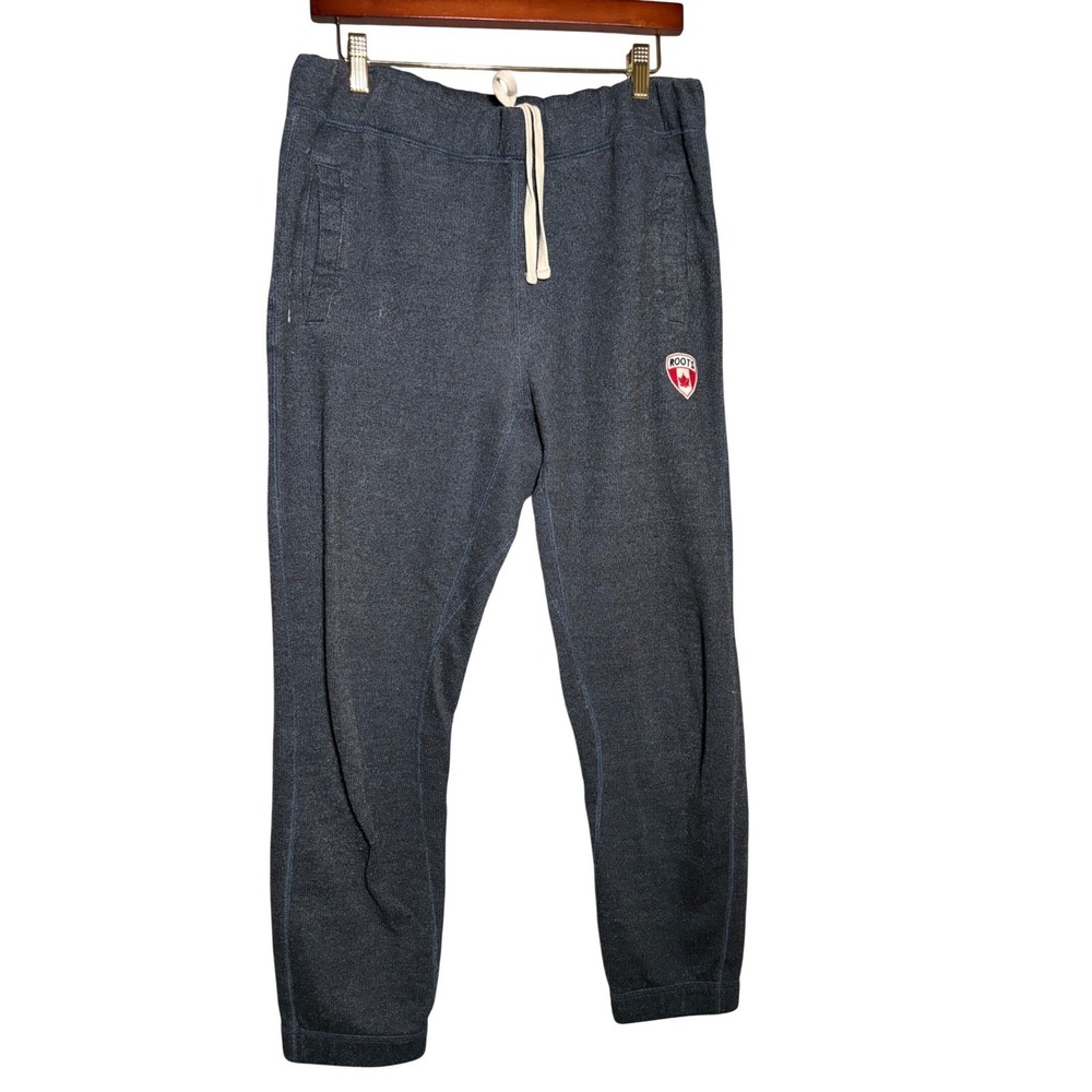 Roots Sweatpants Navy Blue Heather Joggers Drawstring Logo Size M Unisex Comfort